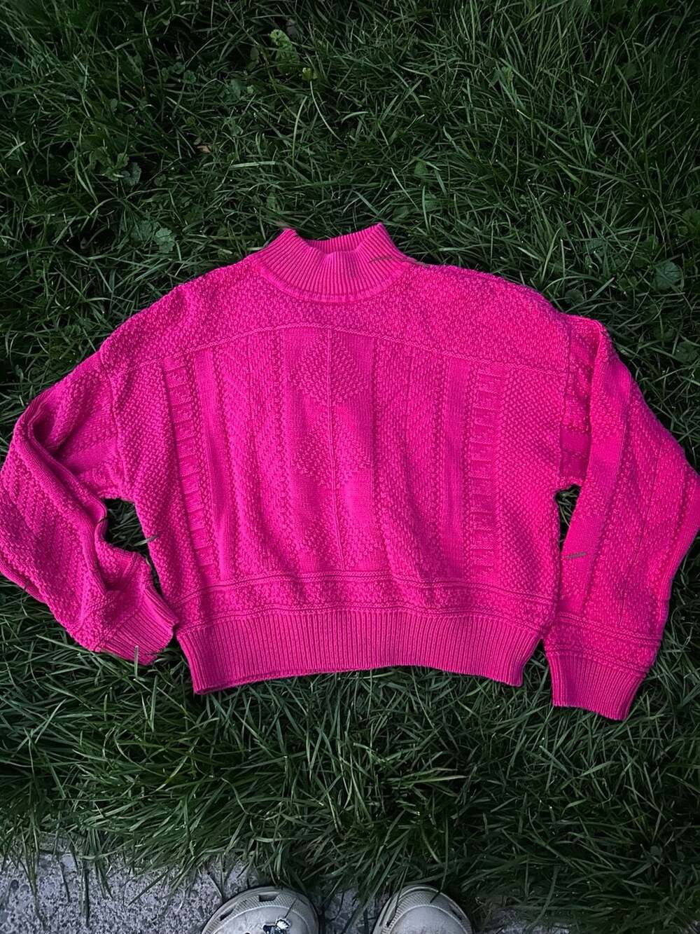 Lizsport Petite Hot Pink Mock Neck Textured Cotton Sweater